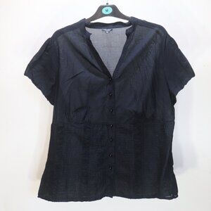 Nine West Black Button Blouse Puff Sleeve, Size 16W, Back To Office